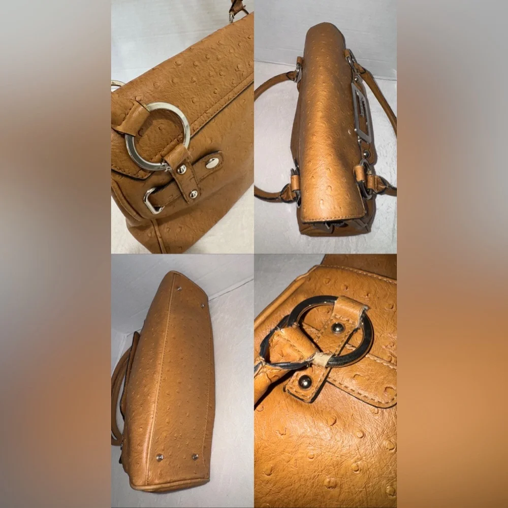 Guess Vintage 90s/Y2K Tan Ostrich Women’s Satchel Handbag Shoulder Purse Bag